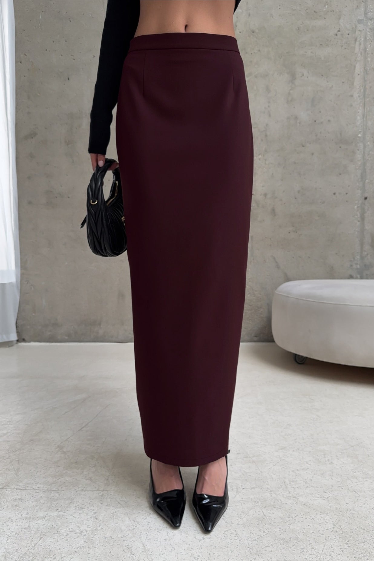 High Waist Straight Slit Long Skirt