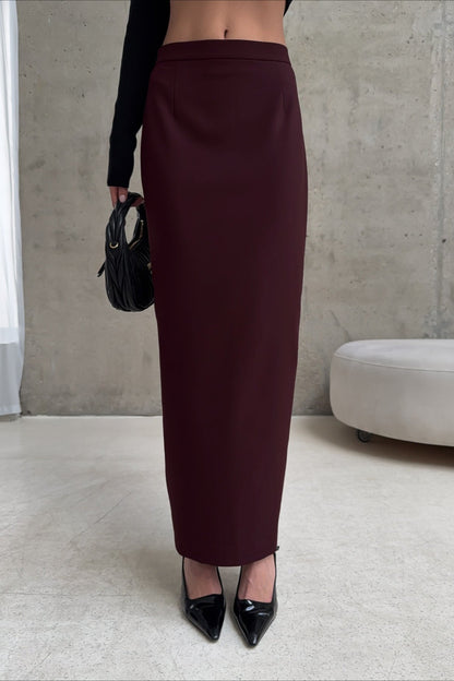 High Waist Straight Slit Long Skirt