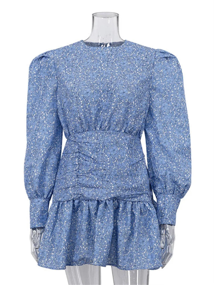 Printed Long Sleeve Pleated Skirts for Patchwork Party Dress Pleated Slim Y2k Mini Dress