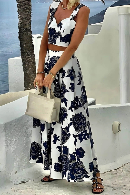 Printed Suspender Top and Skirt Two-piece Set