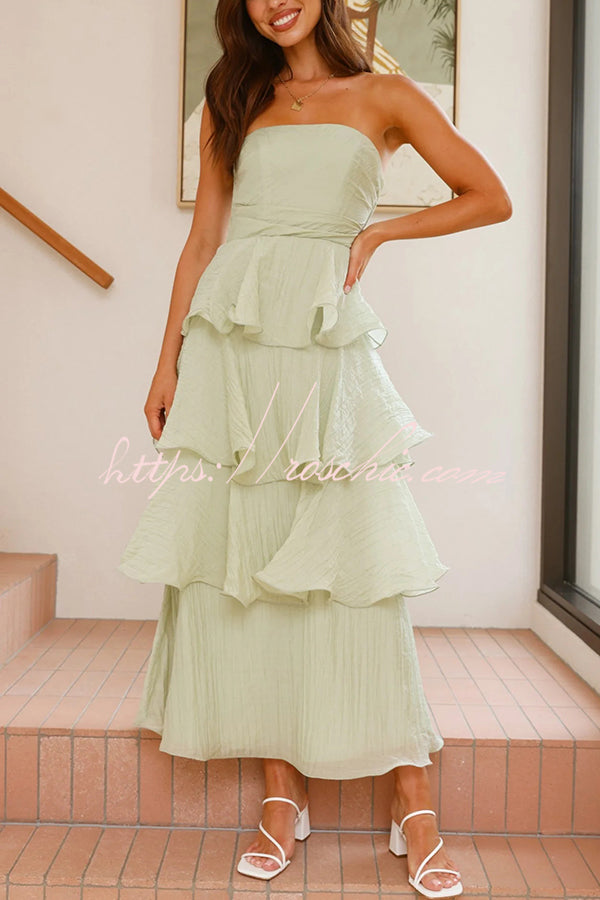 Pure Color Tube Top Backless Multi-layered Maxi Dress