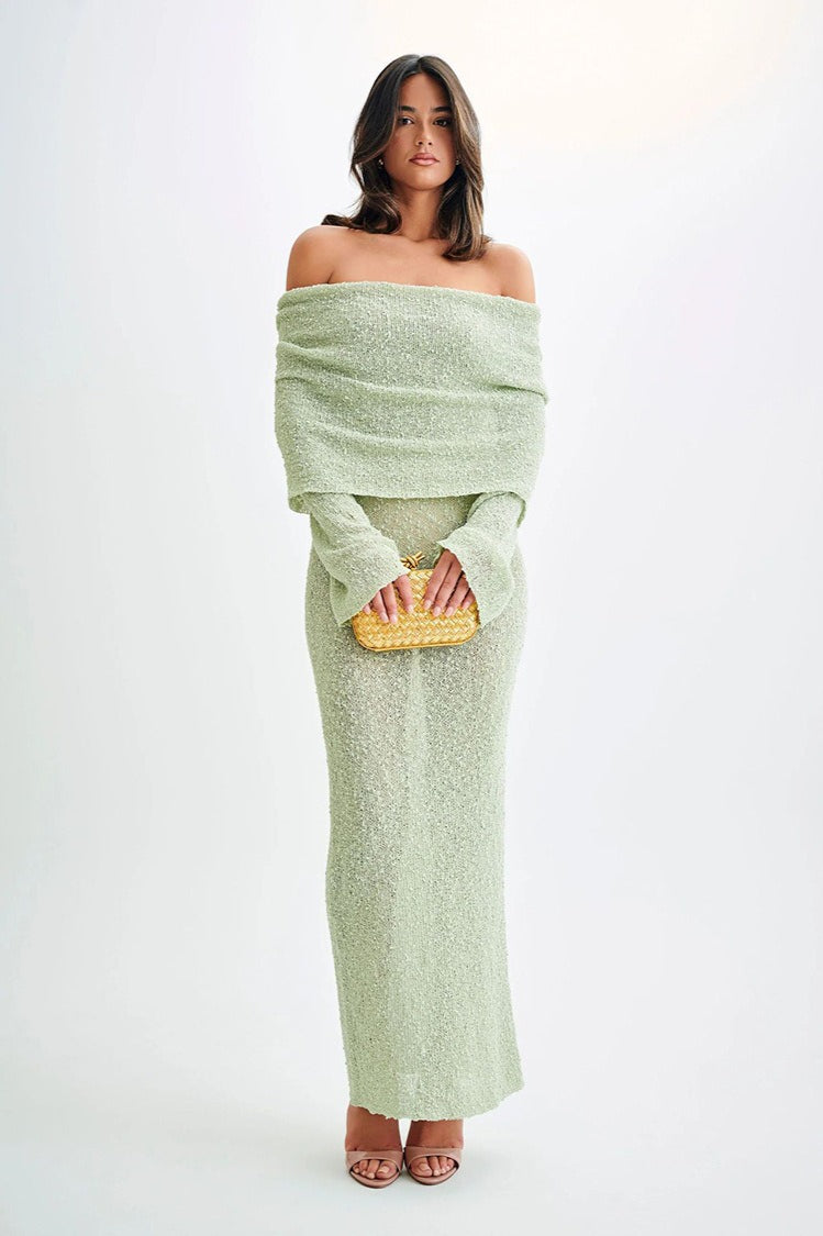 Off Shoulder One Shoulder Knit Sweater Dress