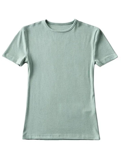 Summer Woman Skinny Fit T-shirt Tight Short-sleeve O-neck Tee Basic Crop Tops T Shirt