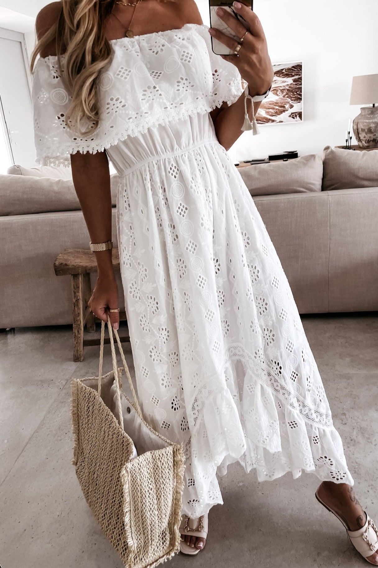 Lace Off Shoulder Maxi Dress