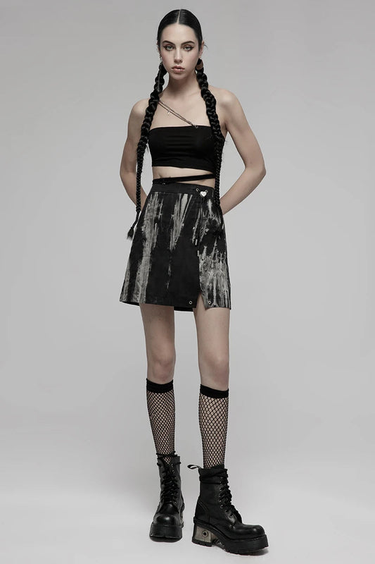 Side Slit Small Sexiness Tie Dyed A-line Mini Daily High Waist Skirt