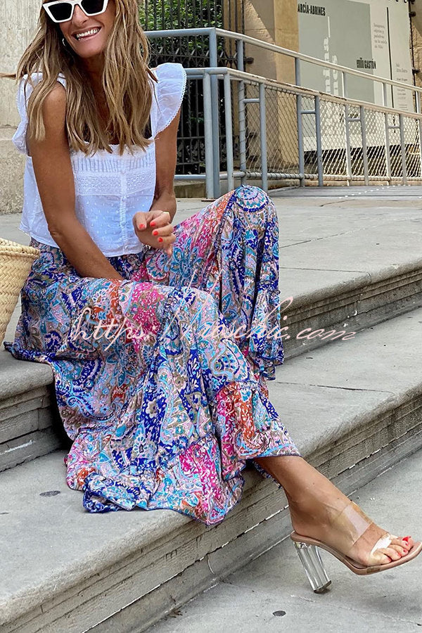 Audrina Print Elastic Waist Tassel Maxi Skirt