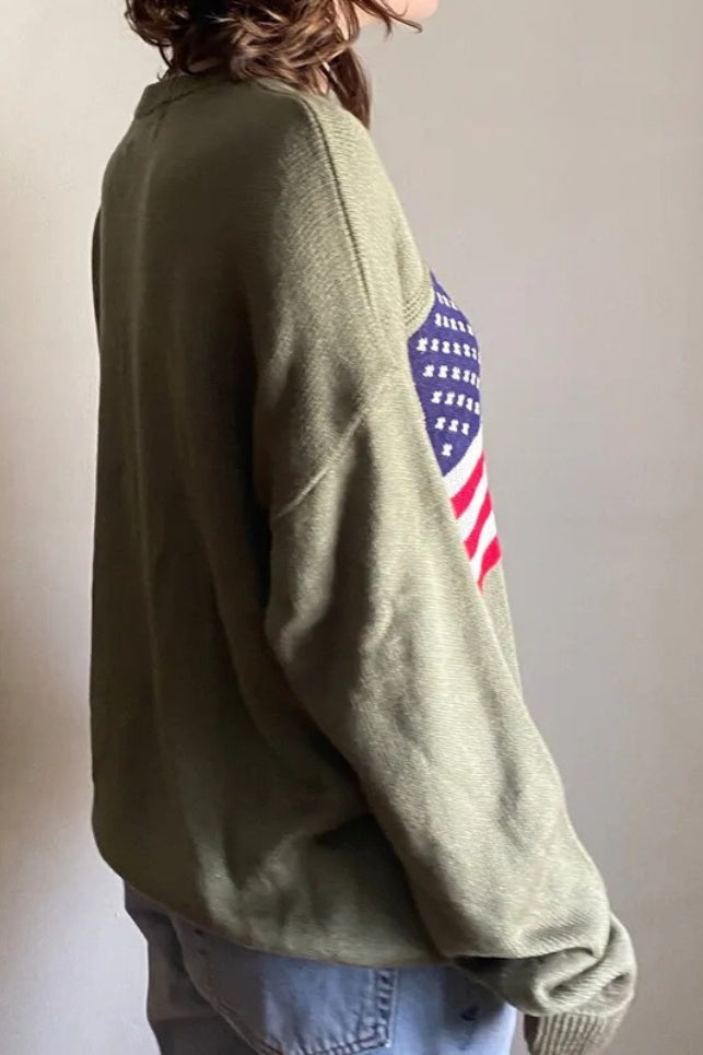Harajuku Retro Us Flag High Neck Sweater