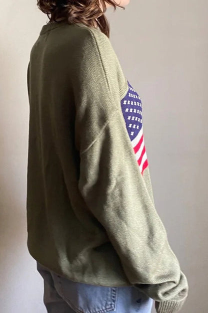 Harajuku Retro Us Flag High Neck Sweater