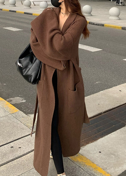Style Beige Peter Pan Collar Tie Waist Knit Loose Cardigans Winter Rv035