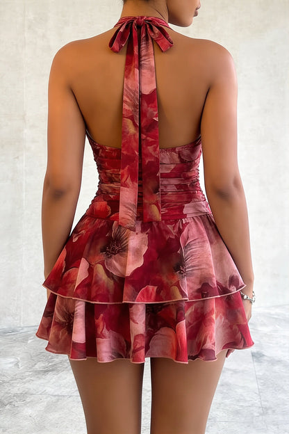 Print Halter Tie Mini Dress