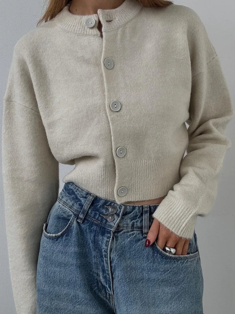 White Knitwear Patchwork Cardigan Sweater for Loose High Waist Knit Outwear ’s Coat