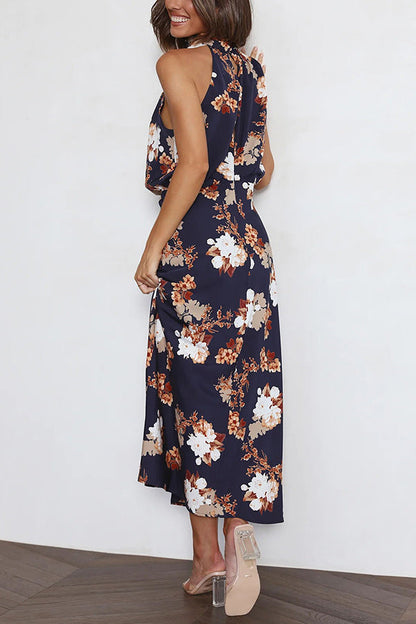 Wine Country Dates Halter Neck Elastic Waist Maxi Dress