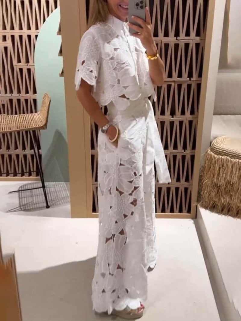 Exquisite Embroidered Hollow Lace Wide-leg Pants