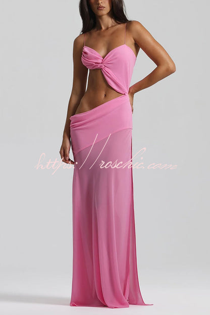 Halter Waist-baring Backless Lace-up High-slit Maxi Dress