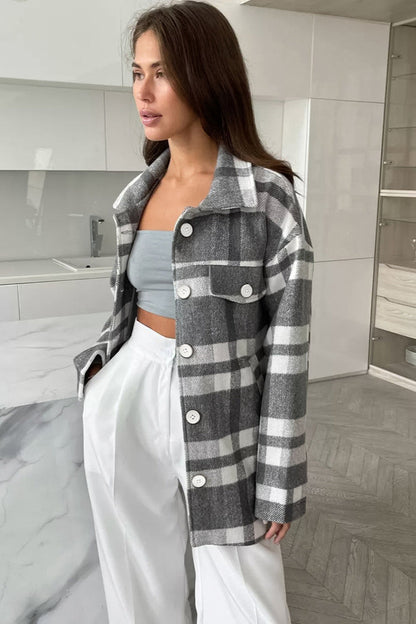 Woolen Plaid Belted Thick Coat