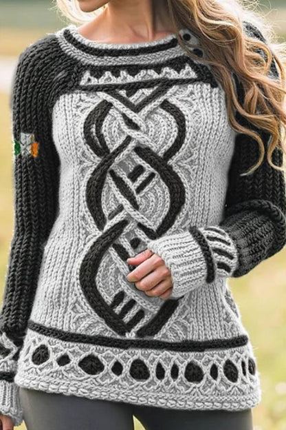 Contrast Celtic Knot Irish Shamrock Sweater