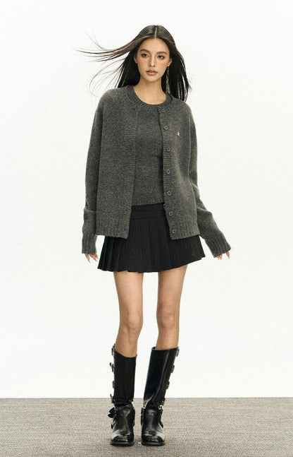 Ribbed Trim Button-up Cardigan
