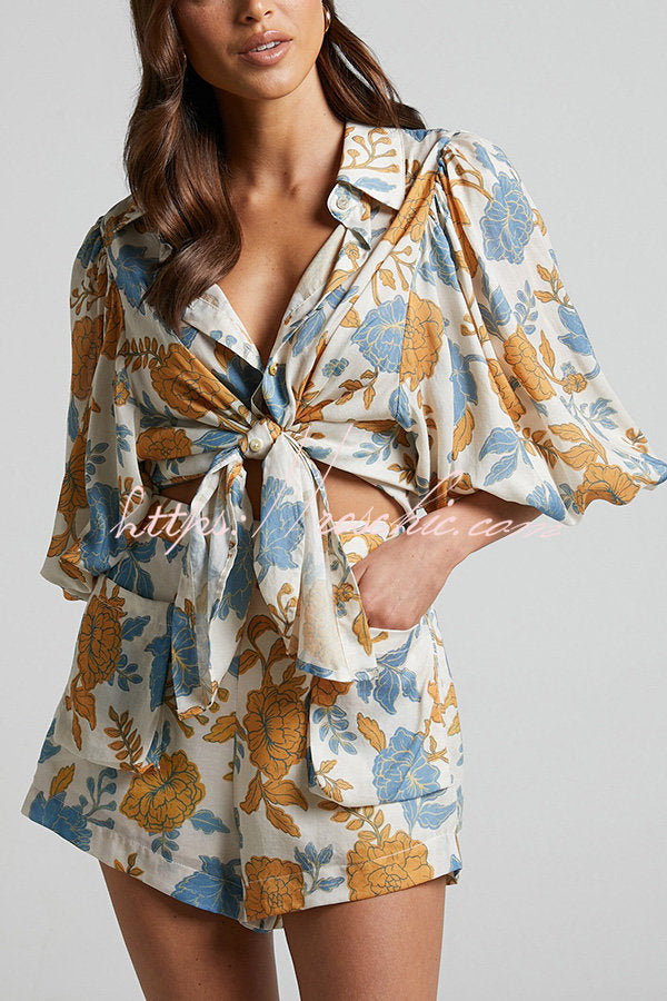 Hawaii Beach Oversized Blouse With Cami Bra and Pocketed Short Set