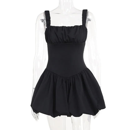 Satin Suspender Mini Dress for Ball Gown Splice Sleeveless Ruched Summer New Princess Party Dress Female