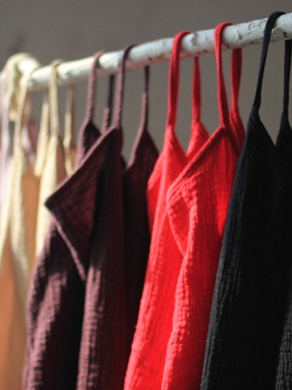 Color Spaghetti-neck Loose Sleeveless Mini Dress