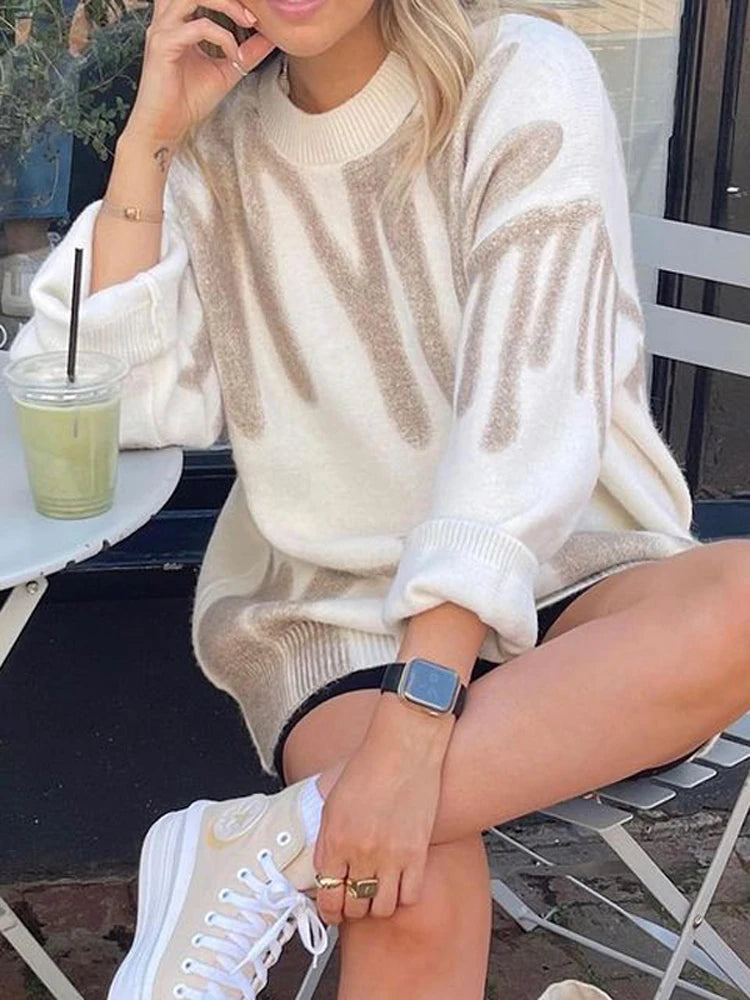 New Tie-dye Knit ’s Oversize Sweater Pullovers Long Sleeve Y2k Winter Loose Pull Femme Jumper