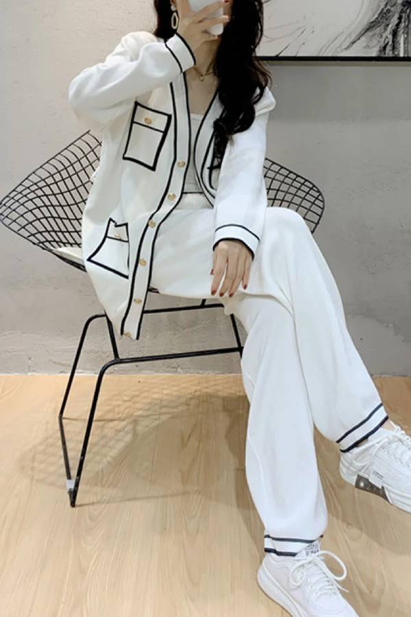 Color Contrast Two-piece Sweater Suit