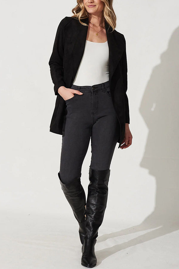 Color Suit Cardigan Large Lapel Suede Long-sleeved Jacket