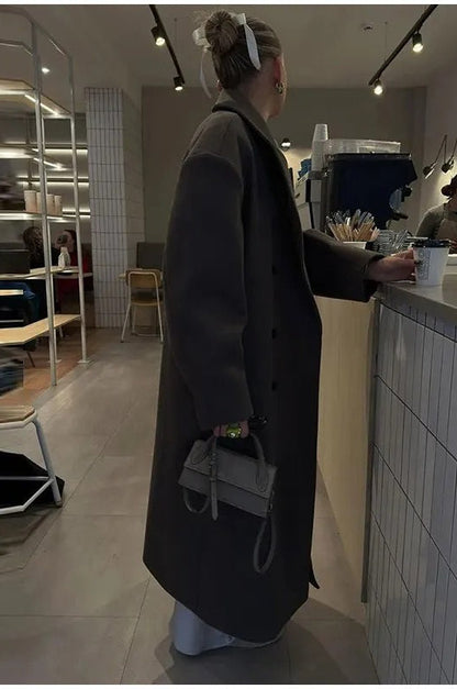 Color Double-breasted Long Overcoat