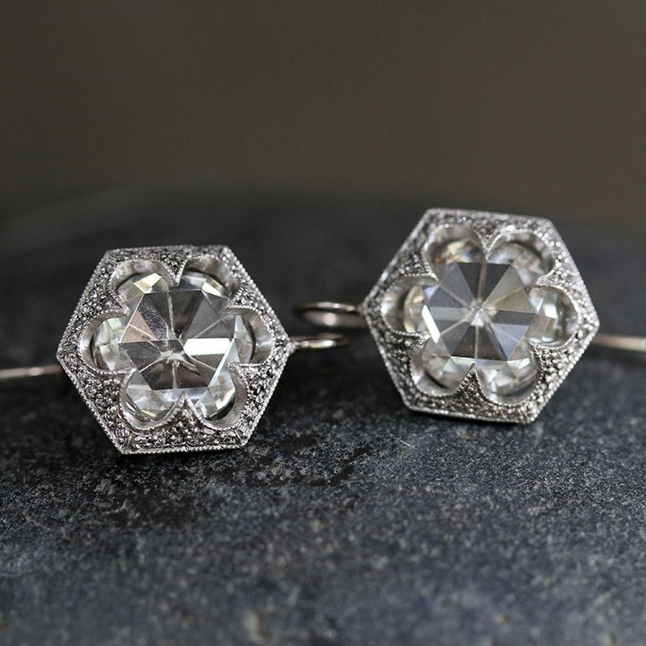 White Rounded Glass Earrings