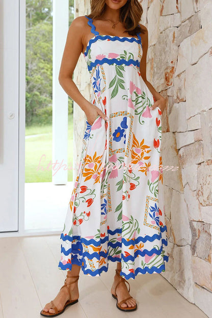 Vivi Fruit Print Wave Pocket Maxi Dress