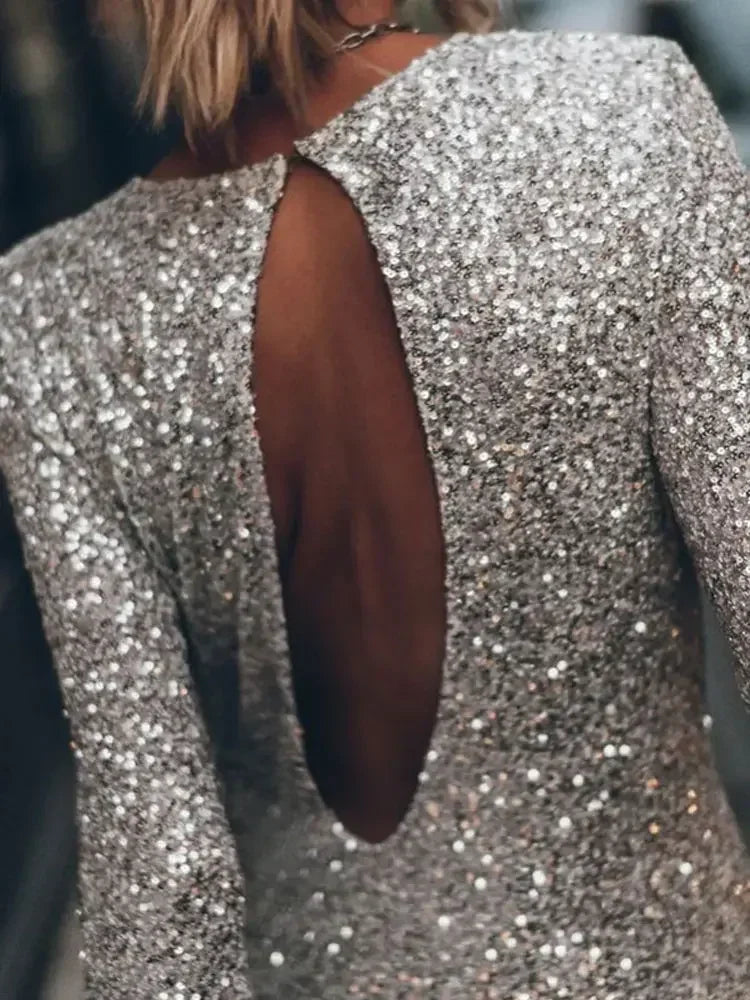 Sequin Backless Mini Dress for Shiny Slim Party Dress Evening Partywear Glitter Dress