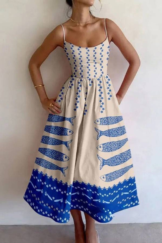 Unique Fish Print Midi Dress