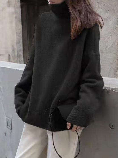 Street Loose Camel High-neck Long Sleeves Sweater Qx009