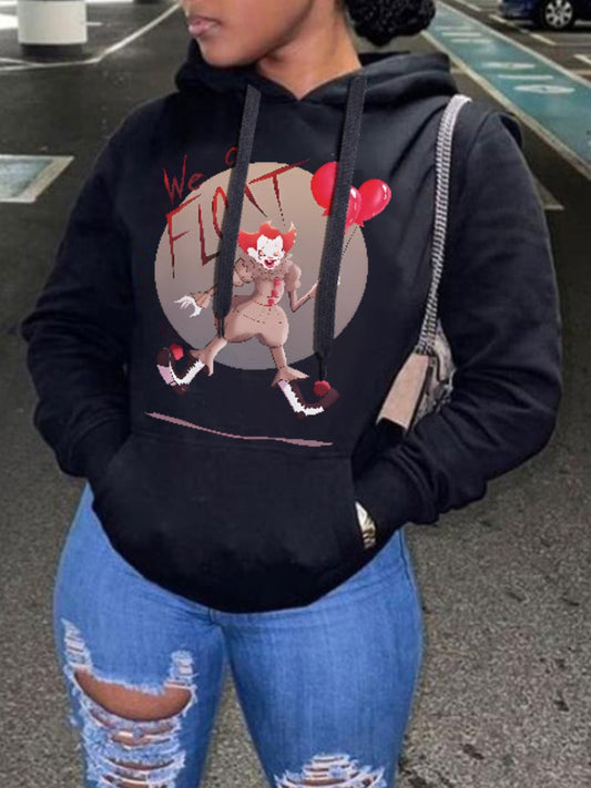 Pattern Kangaroo Pocket Print Loose Sweatshirt\u0026hoodie At9034