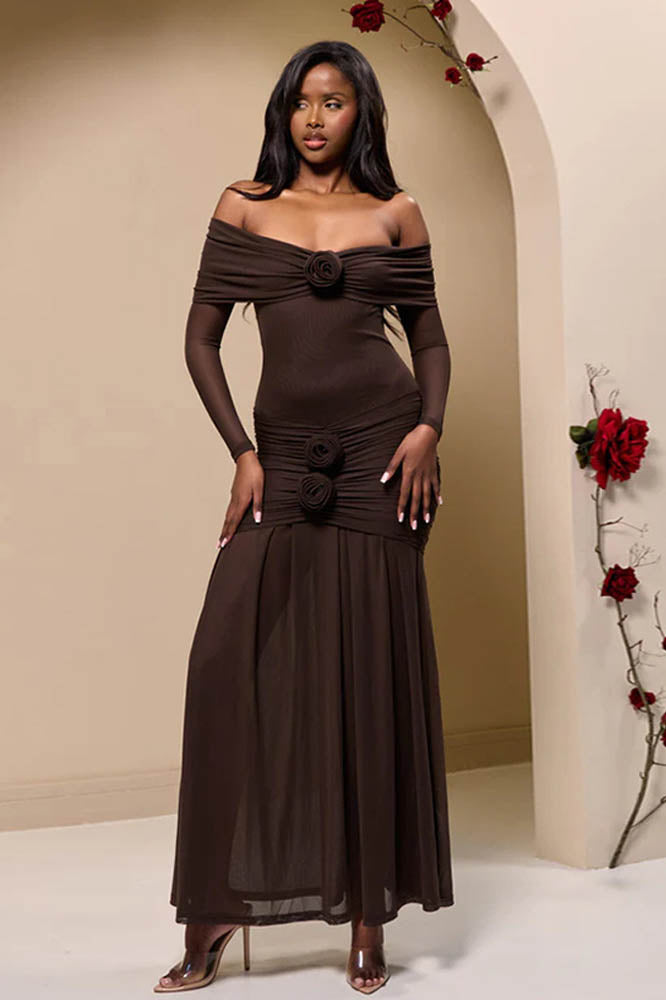 Off-shoulder 3d Bodycon Maxi Dress
