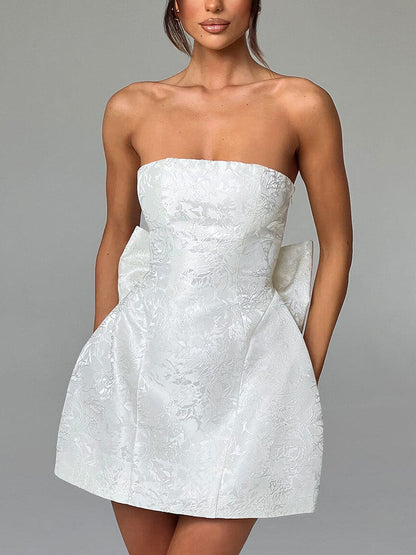 Fashionable and Jacquard Tube Top Bow Mini Dress