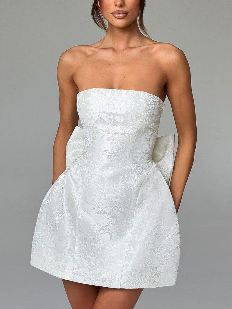 Fashionable and Jacquard Tube Top Bow Mini Dress