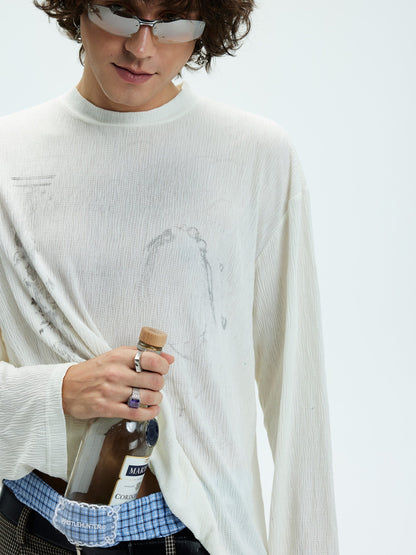 Distressed Graphics Slub Cotton Sweatshirt