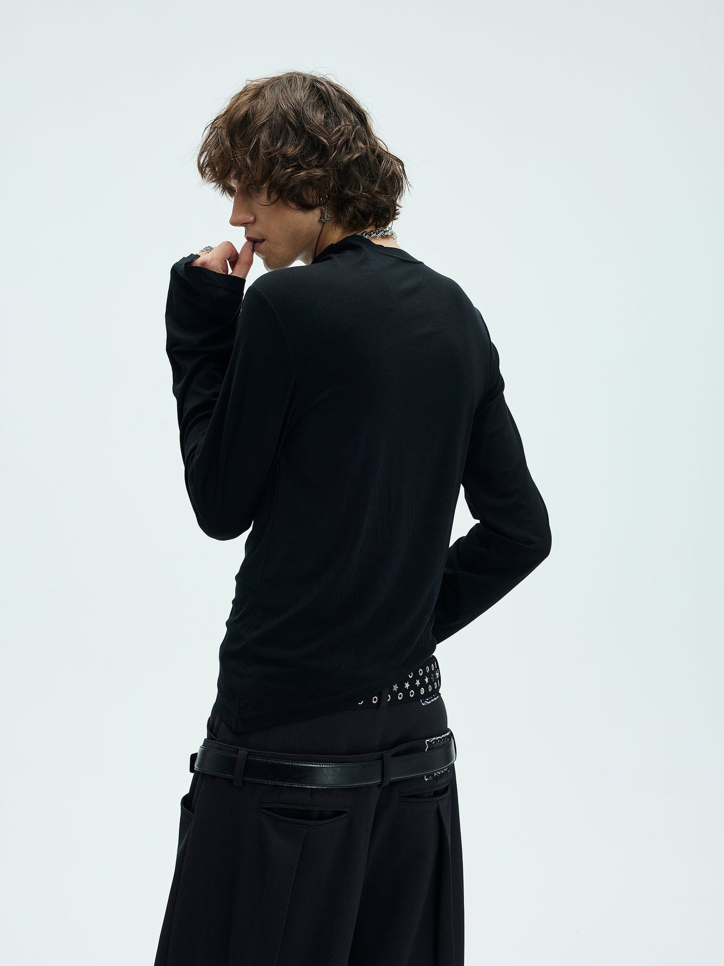 Asymmetric High Neck Slim Sweatshirt