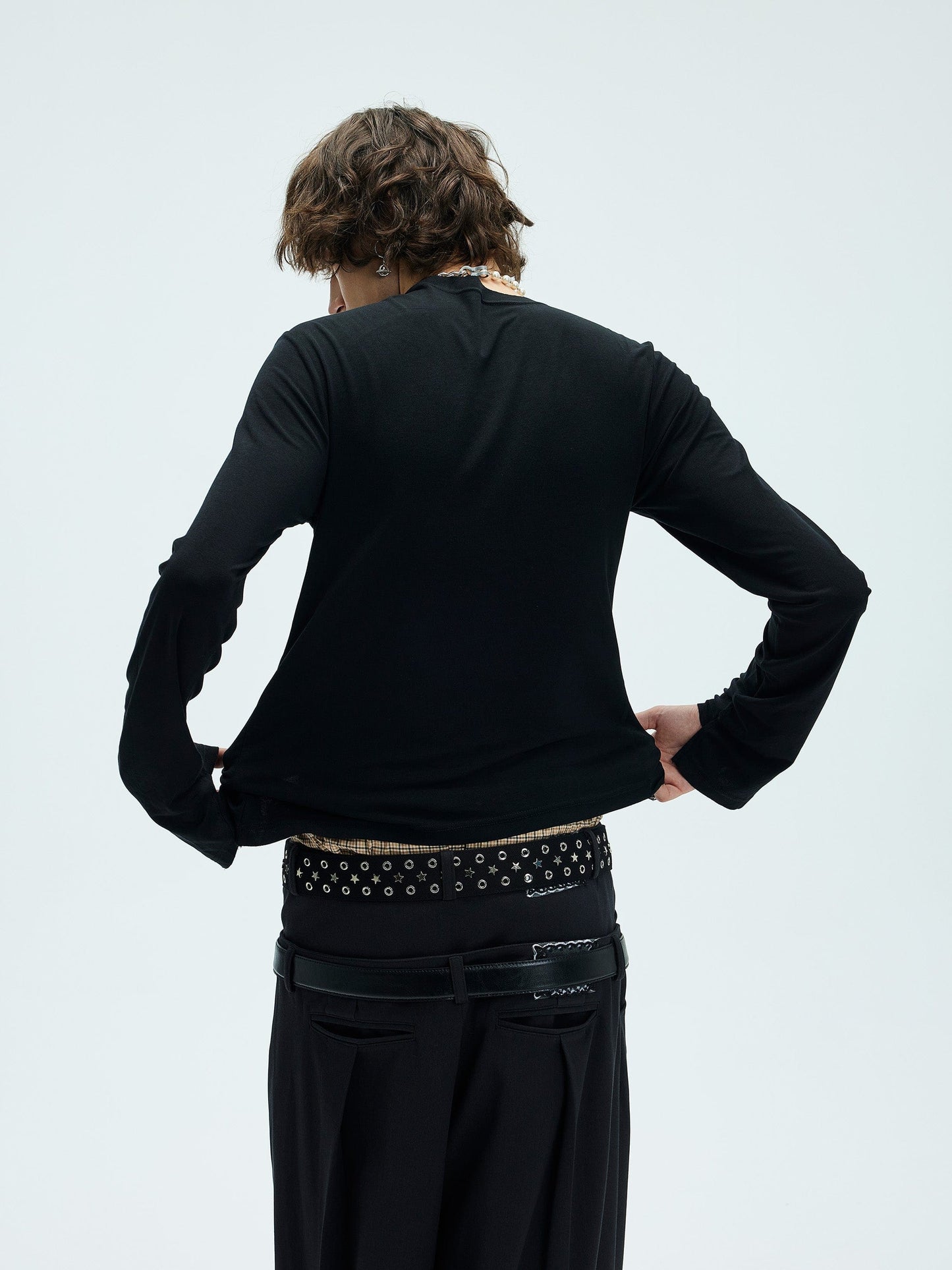Asymmetric High Neck Slim Sweatshirt