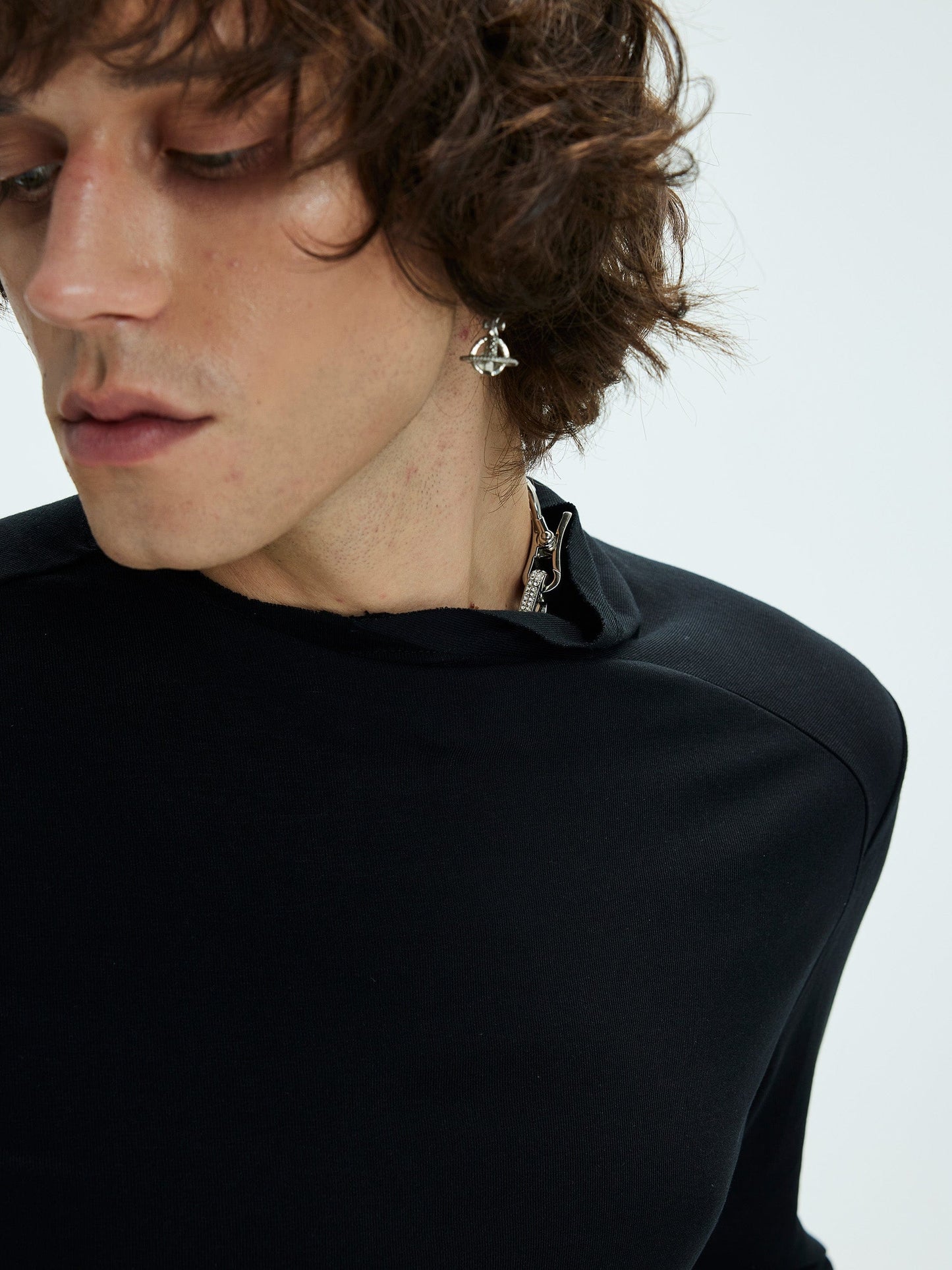Asymmetric High Neck Slim Sweatshirt