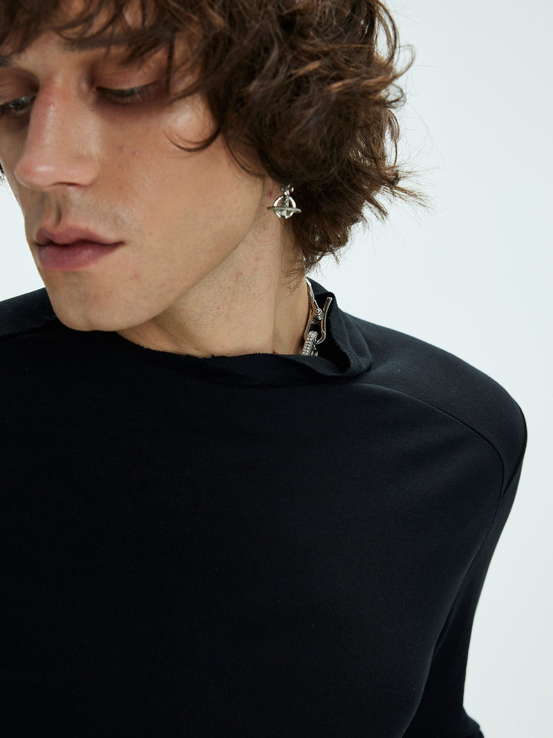 Asymmetric High Neck Slim Sweatshirt