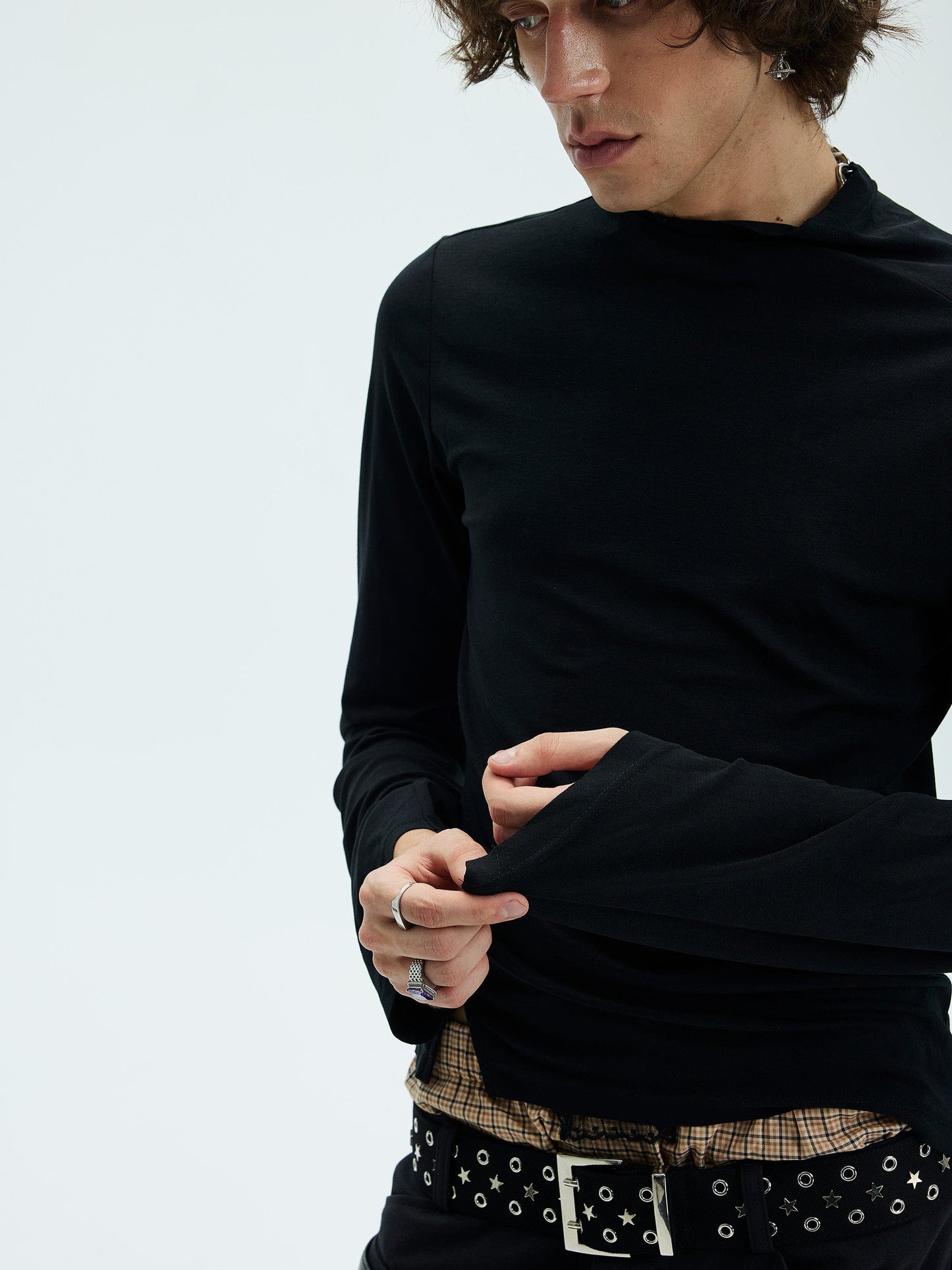 Asymmetric High Neck Slim Sweatshirt