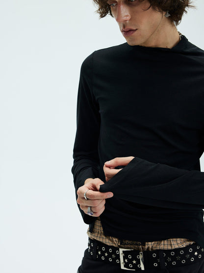 Asymmetric High Neck Slim Sweatshirt