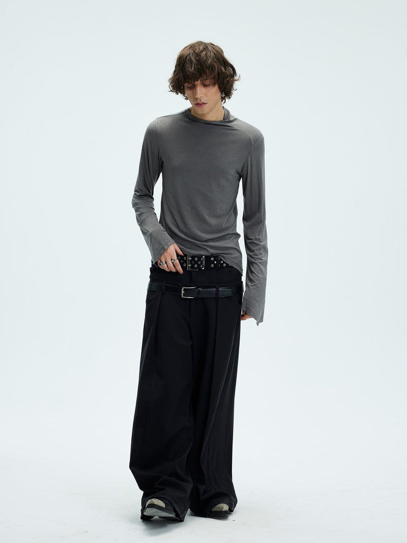 Asymmetric High Neck Slim Sweatshirt