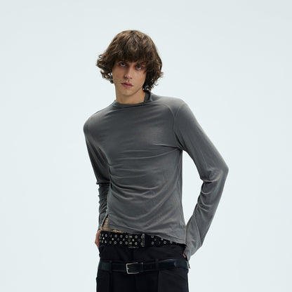 Asymmetric High Neck Slim Sweatshirt