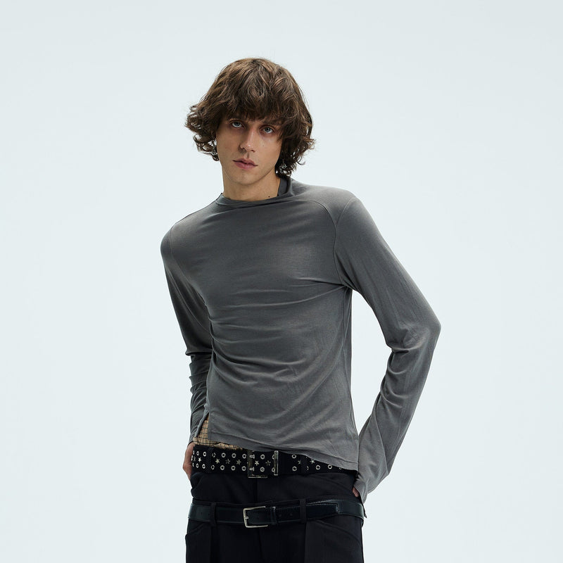 Asymmetric High Neck Slim Sweatshirt