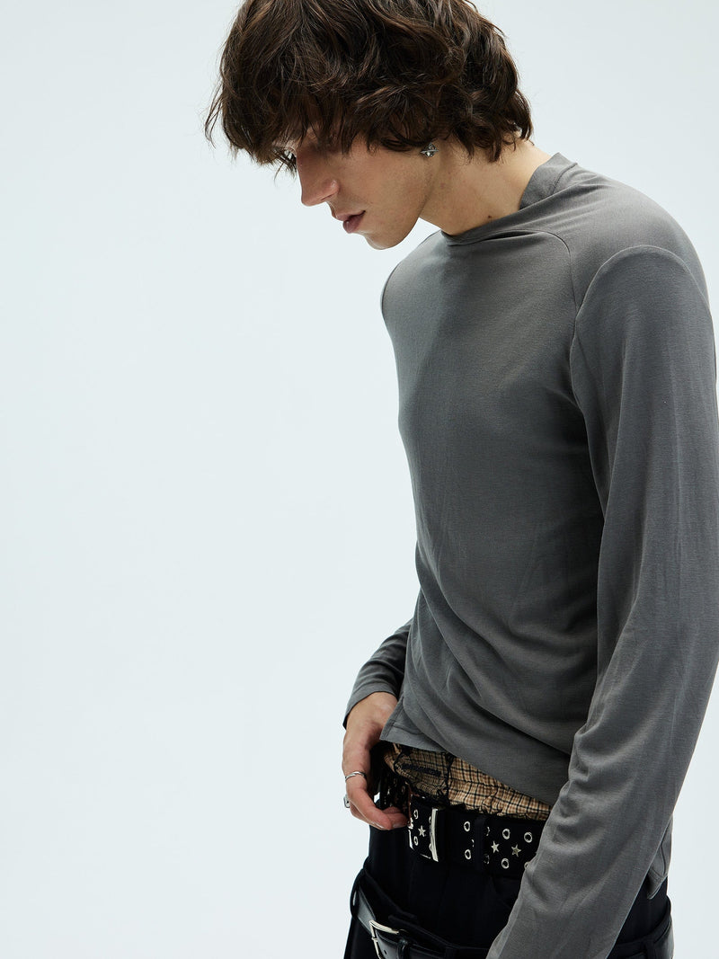 Asymmetric High Neck Slim Sweatshirt
