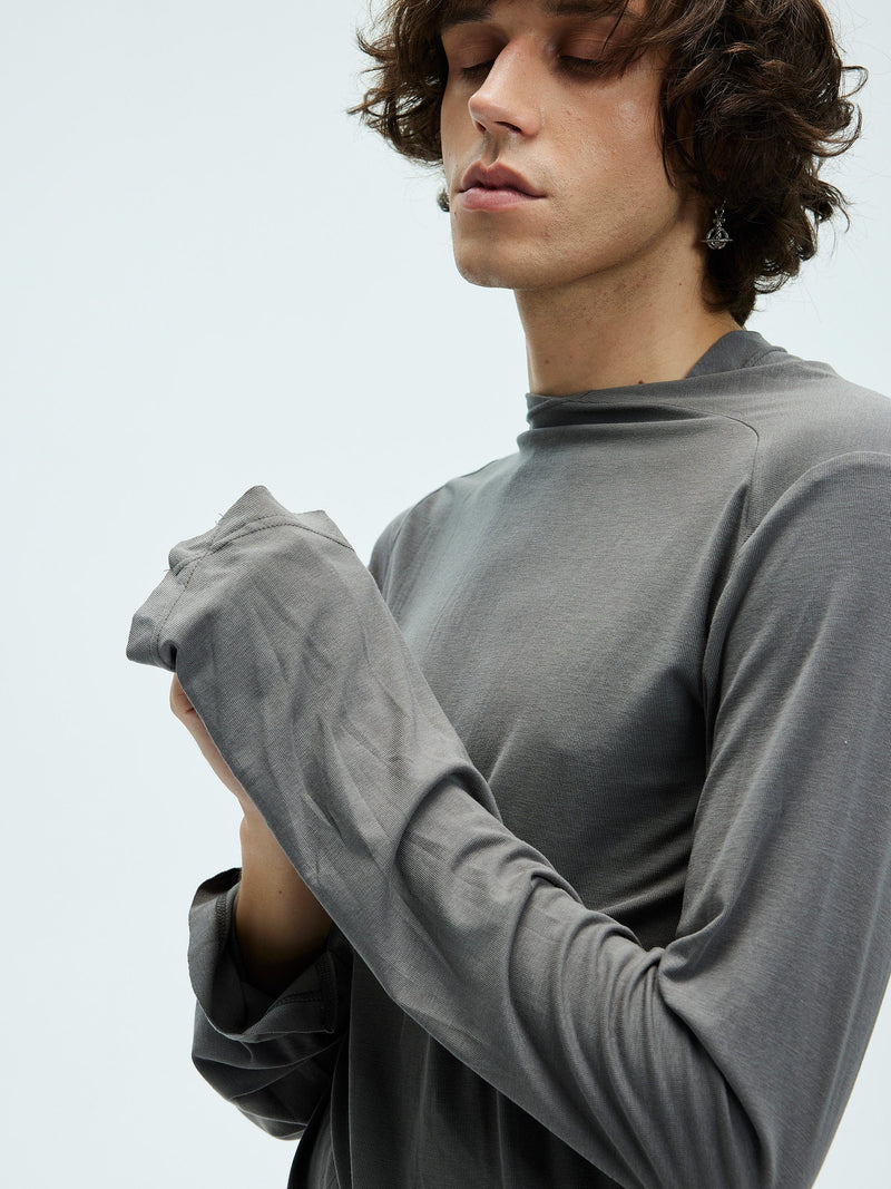 Asymmetric High Neck Slim Sweatshirt