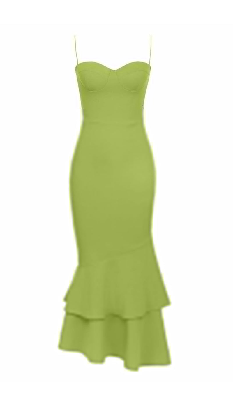 Strappy Fishtail Maxi Dress in Green